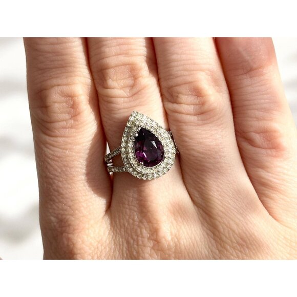 Amethyst Teardrop Semi-Precious Gemstone 925 Sterling Silver Vintage Ring - sz 8 - Picture 12 of 14
